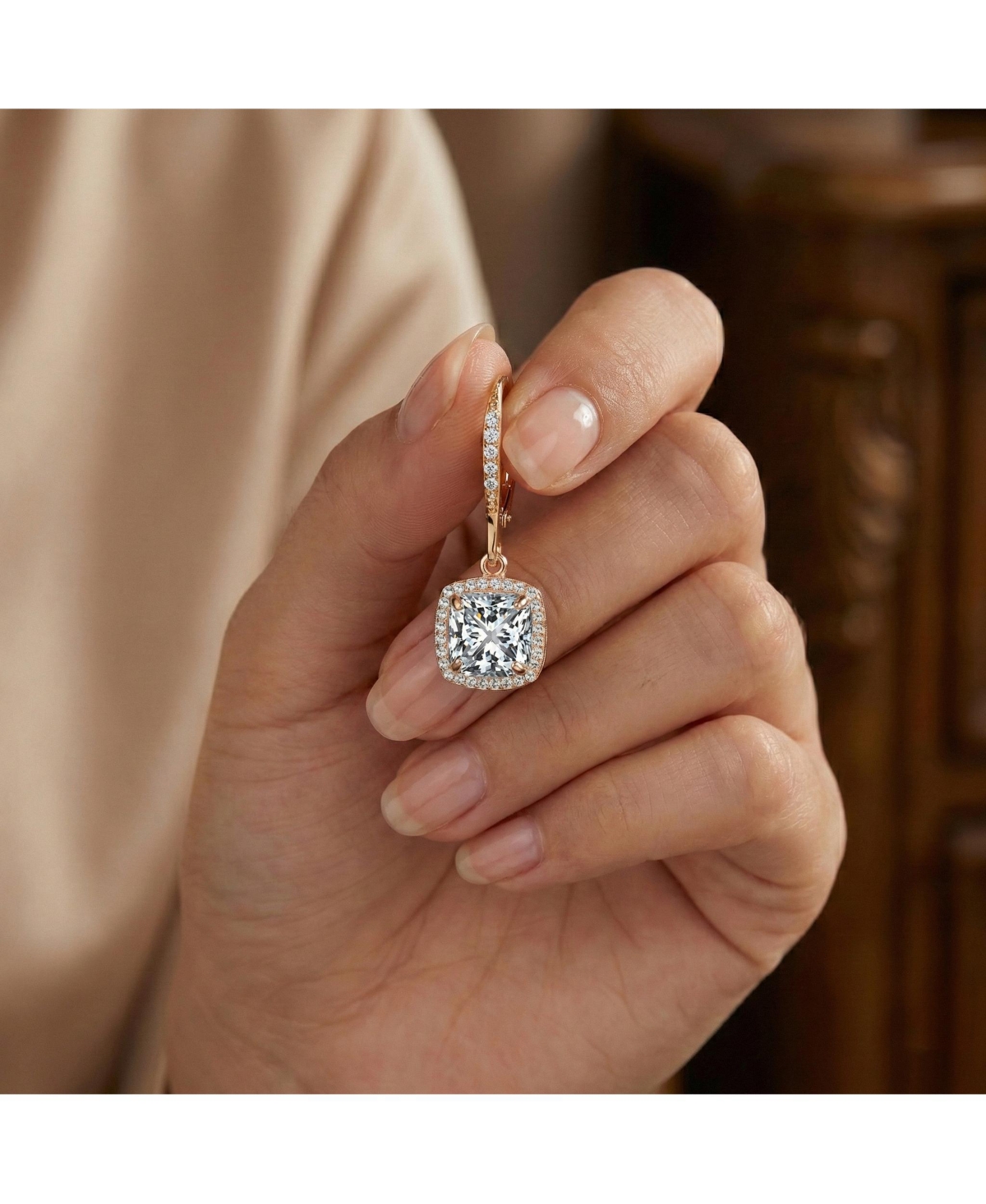 Sterling Silver with Clear Round and Radiant Cubic Zirconia Drop Earrings