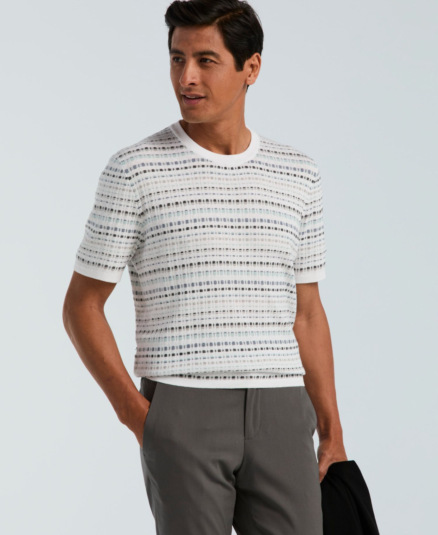 Men's Jacquard Multicolor Short-Sleeve Geometric Print Sweater