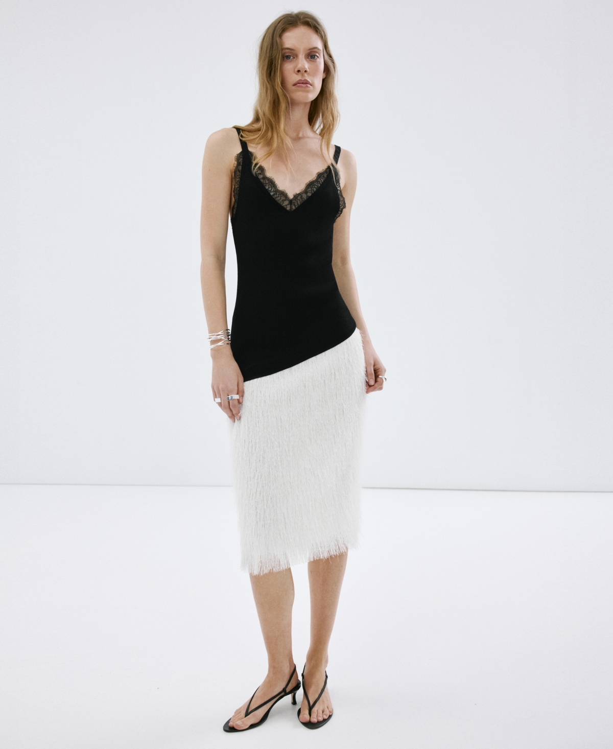 Mango Women's Asymmetrical Lace Knit Top