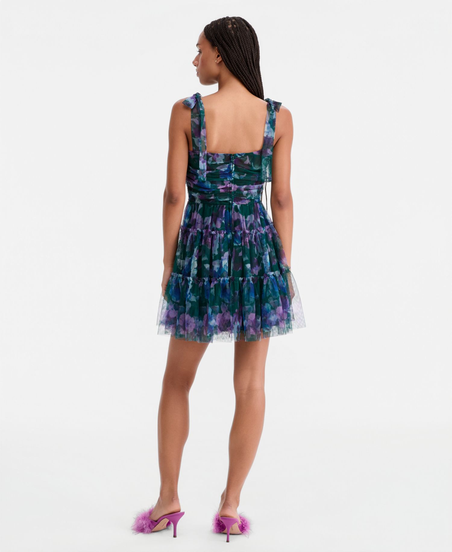 SENI & CADE Juniors' Twisted Printed Mesh Fit & Flare Dress