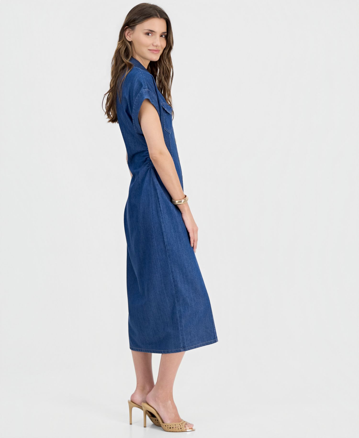 Women's Cinched-Waist Denim Shirtdress
