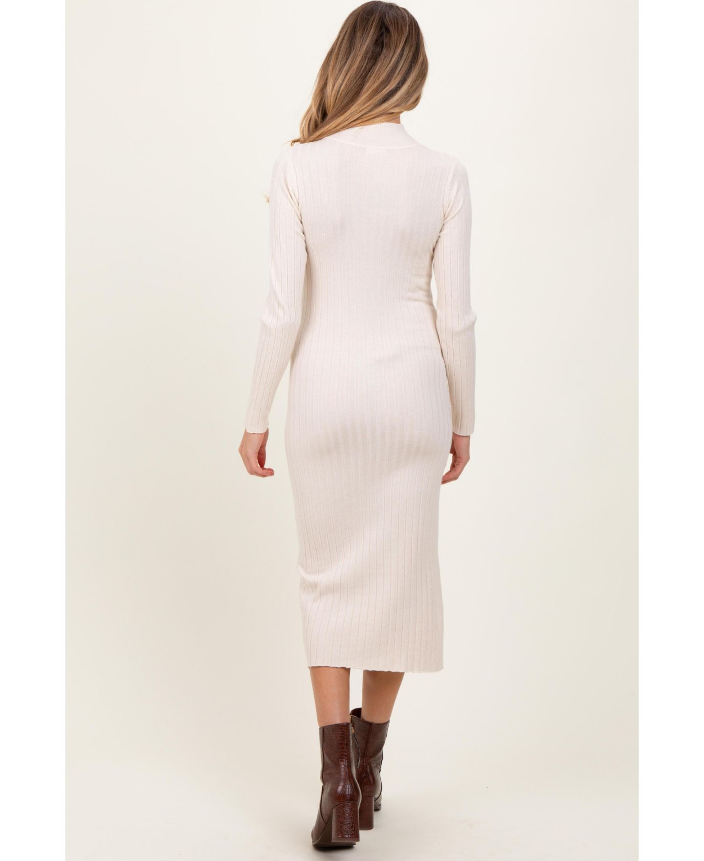 Женское платье Pinkblush Maternity Mock Neck Ribbed Sweater Dress, цвет: Бежевый — фото 3