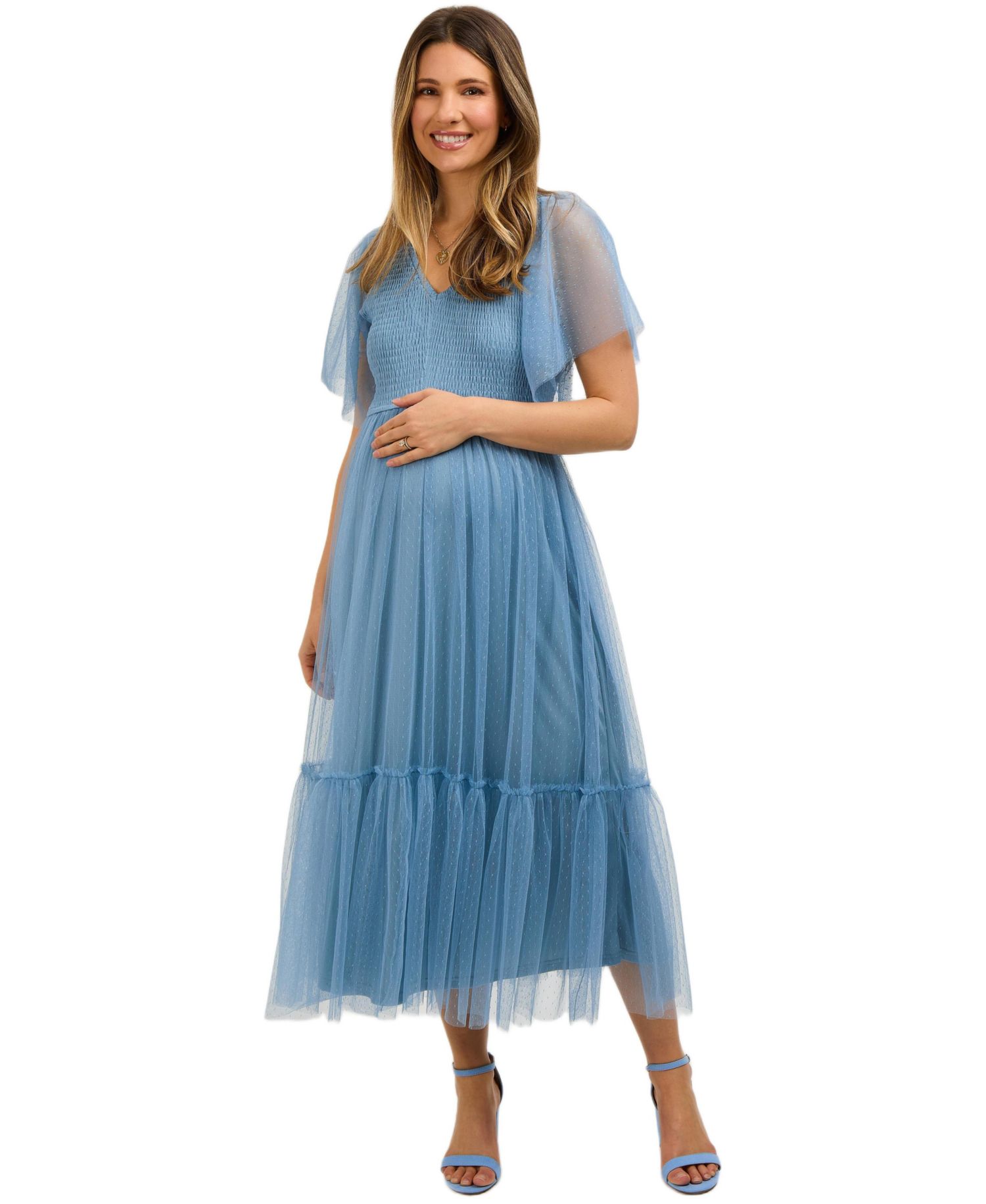 Women's Dotted Tulle Smocked Midi Dress