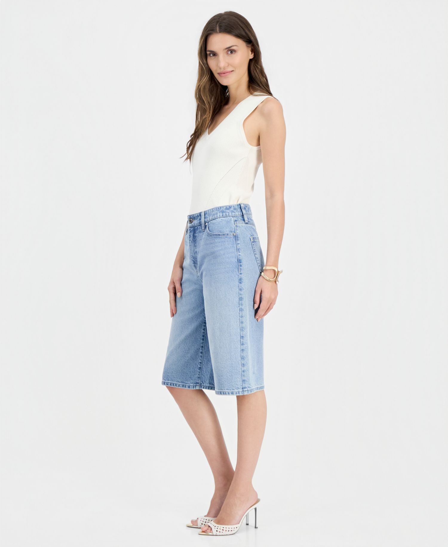 Women's High Rise Long Denim Shorts