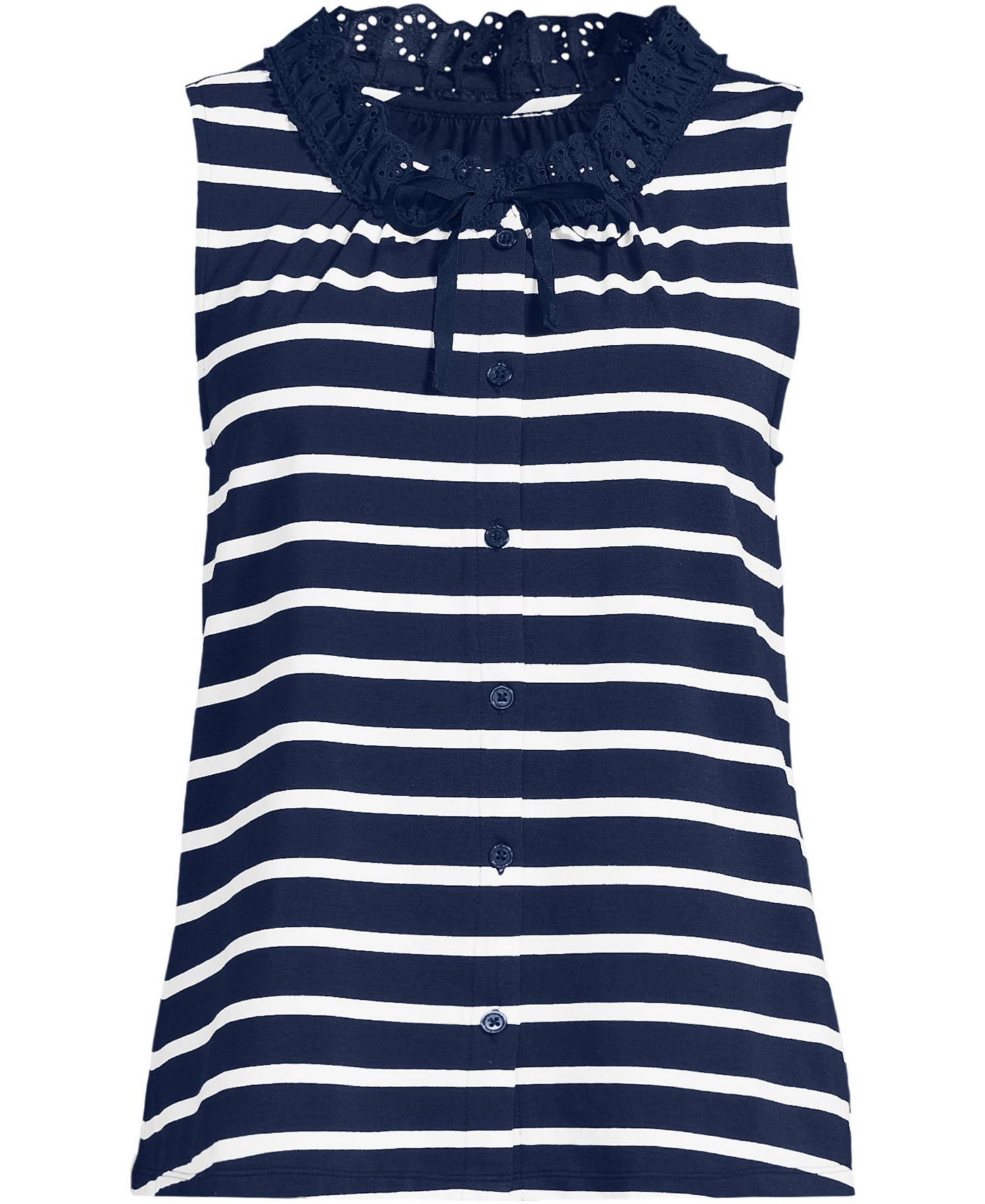 Women's Lightweight Jersey Button Front Lace Trim Tank