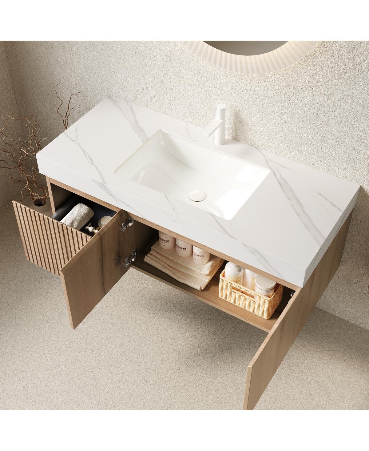 Sillysis Wall Mounted Bathroom Vanity with Carrara Sintered Stone Top, Undermount Ceramic Sink