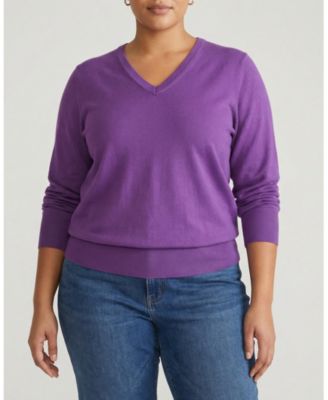 Plus Size Savvy Fine Knit V Sweater