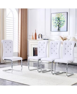 Set of 4 Retro Alligator Upholstered Dining Chairs with Crystal Buckle & Faux Leather