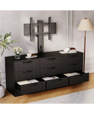 TV Stand with Mount for TVs, Modern Media Console with 9 Drawers and Adjustable Height TV Bracket