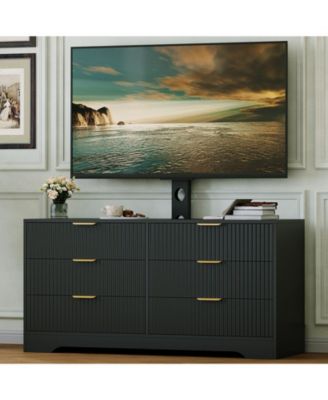 TV Stand with Mount for TVs 32-85", Modern Entertainment Center with 6 Drawers and Adjustable Bracket