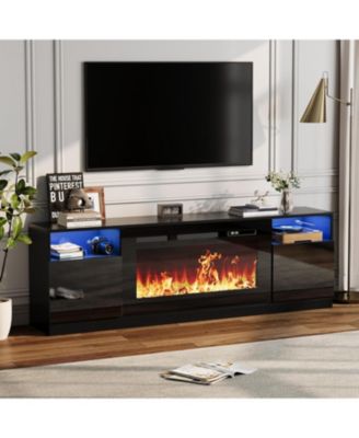  Fireplace TV Stand for TVs , Entertainment Center with Electric Fireplace, LED Lights and Cabinets