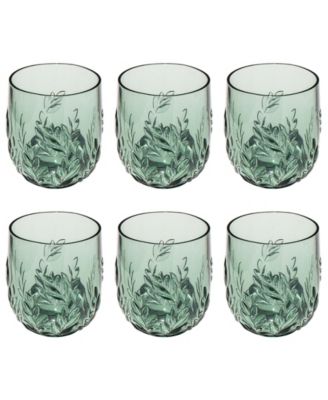 Embossed Leaf Acrylic Stemless Wine Glasses, Set of 6