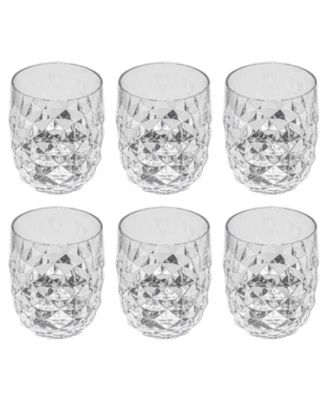 Diamond Cut Acrylic Stemless Wine Glasses, Set of 6