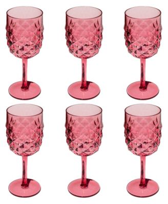 Diamond Cut Acrylic Goblet Wine Glasses, Set of 6