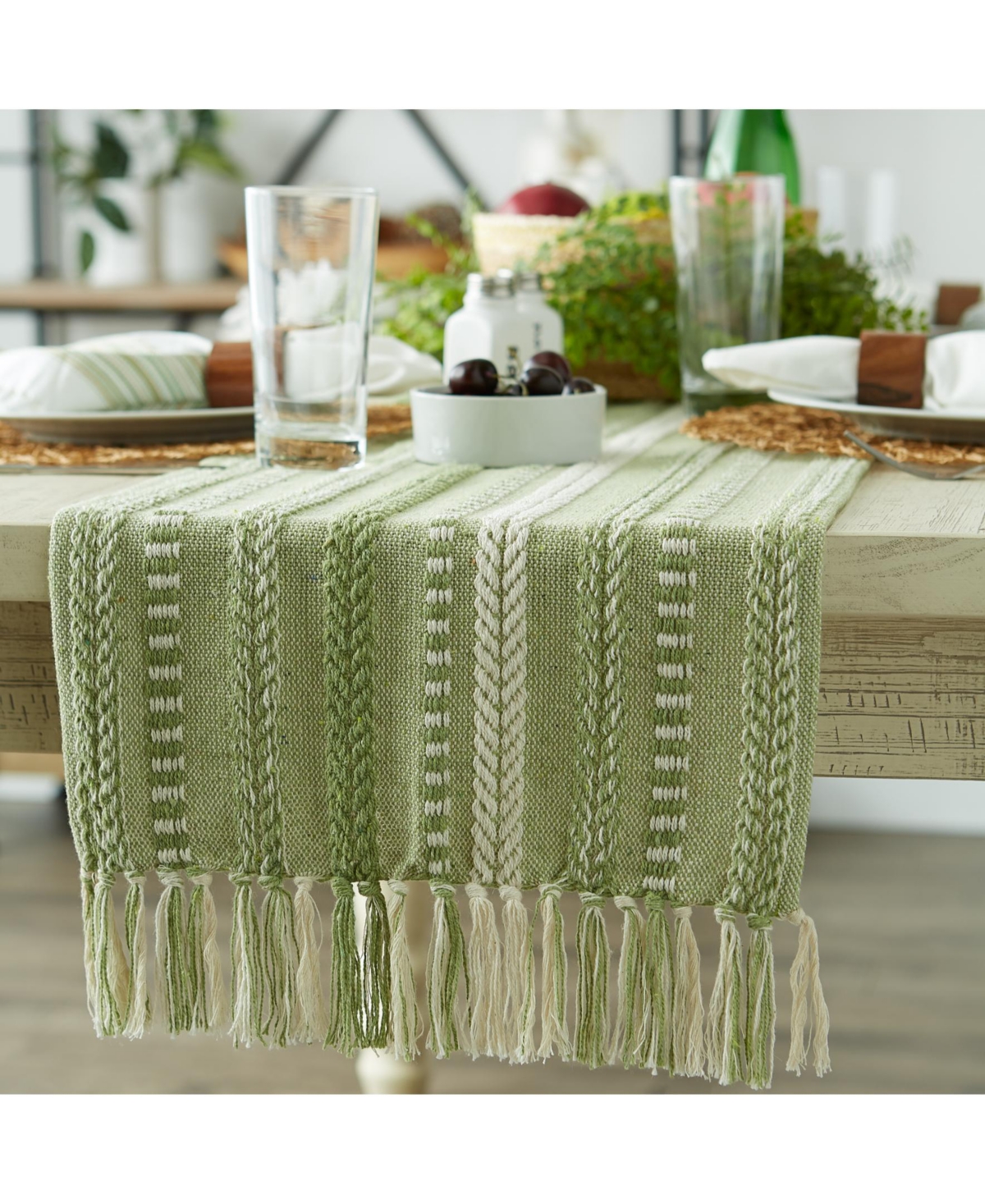Design Imports Braided Stripe Textured Table Runner