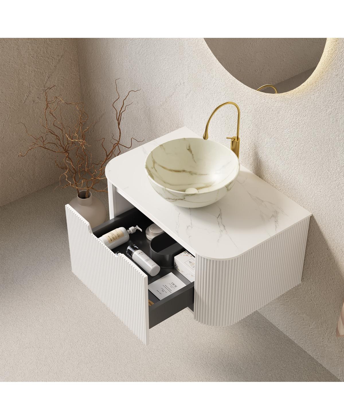 Sillysis Wall Mounted Bathroom Vanity, Matte Bowl Ceramic Basin, Sintered Stone Top