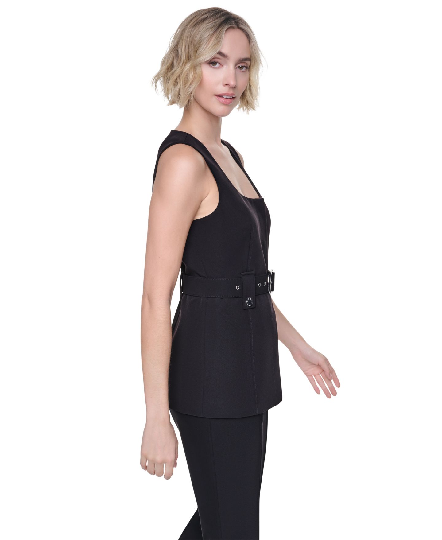 Женский жилет DKNY Belted Sleeveless Vest, цвет: Чёрный — фото 6