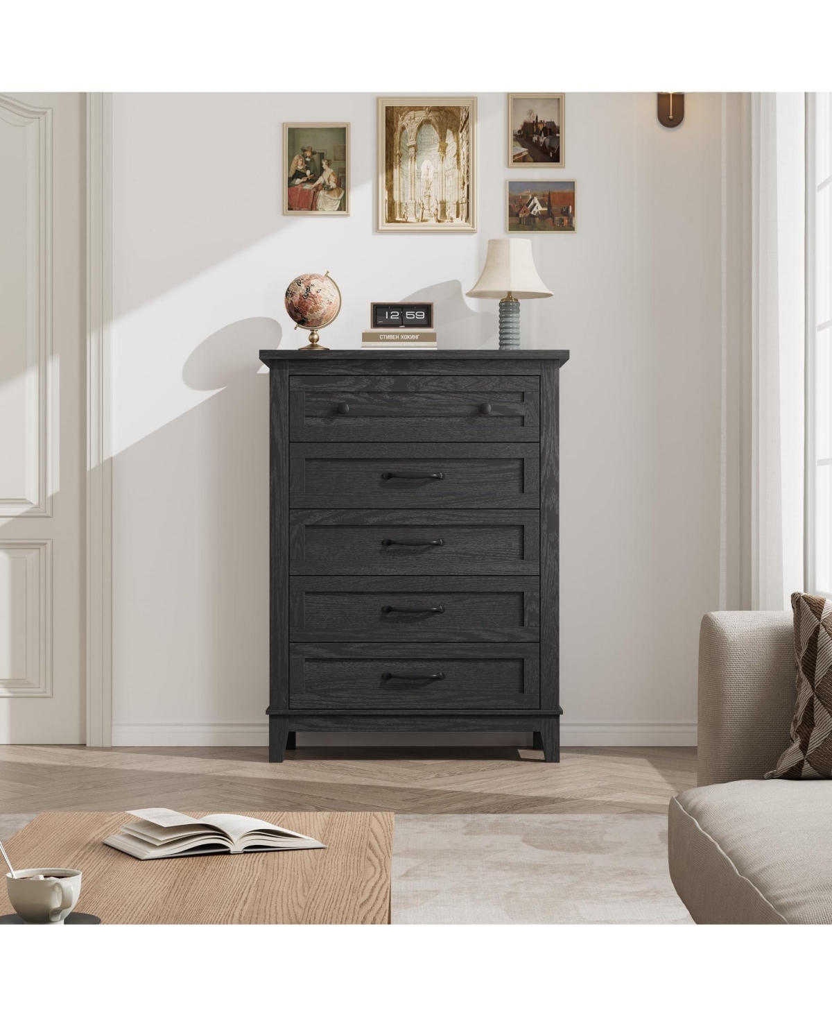 Homfan 5-Drawer Vertical Wooden Dresser, 41.3" Tall Freestanding Storage Chest for Bedroom, Living Room, or Entryway