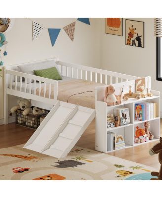 Wooden Loft Bed with Storage, Slide and Ladder