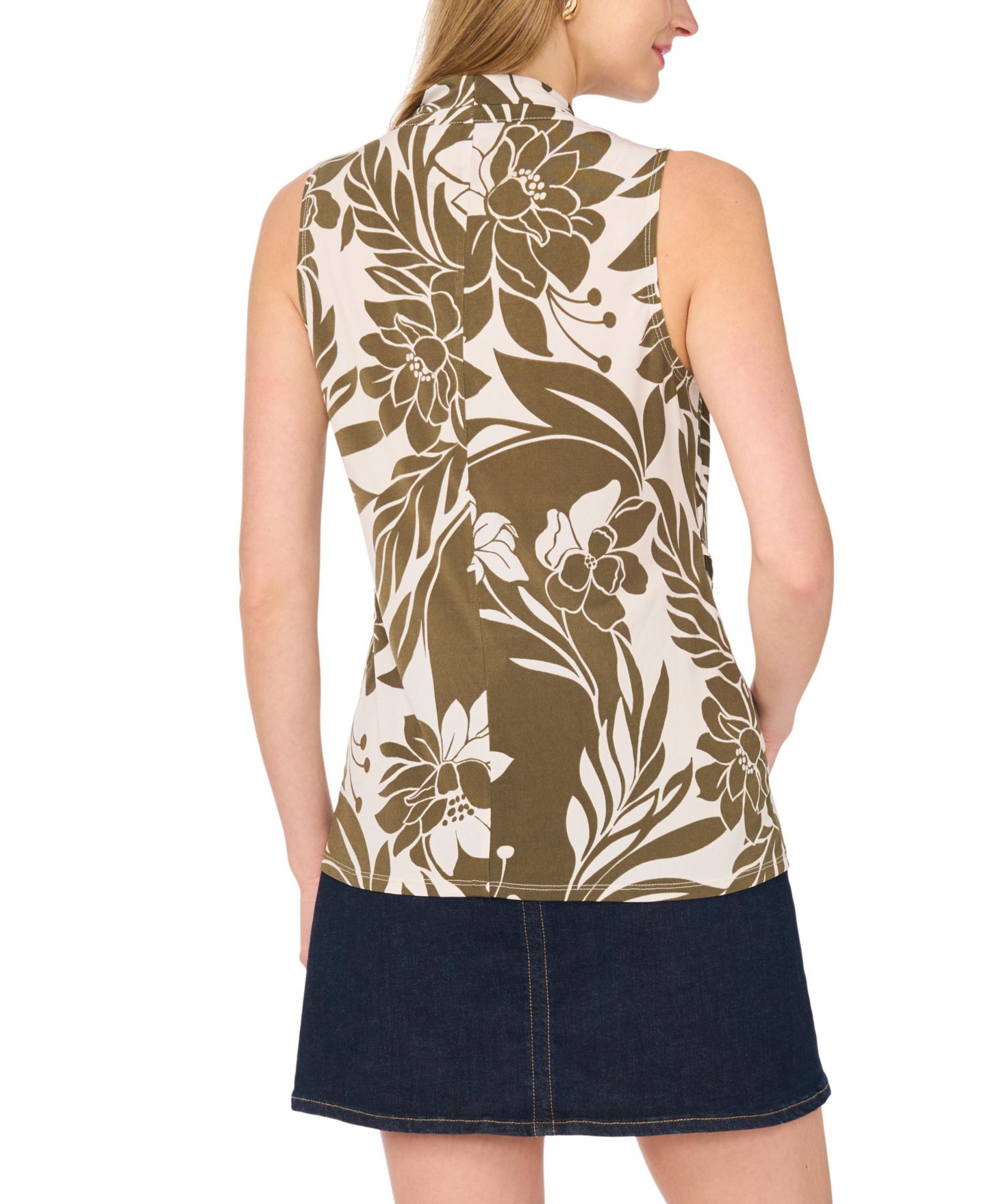 Женский топ Vince Camuto Printed Front Cross Over Wrap, цвет: Оливковый — фото 4