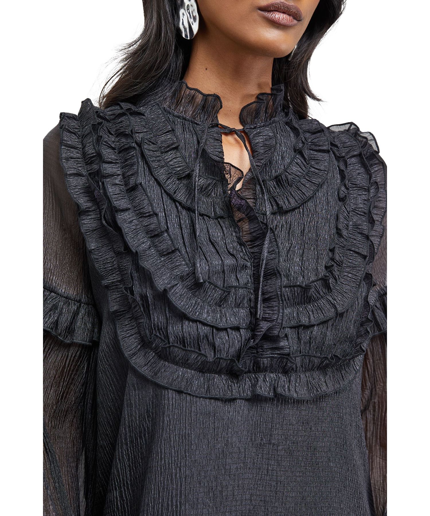 Women's Crinkle Stripe Frill Midi Dress