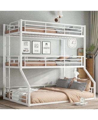 Metal Triple Bunk Bed with Guardrails