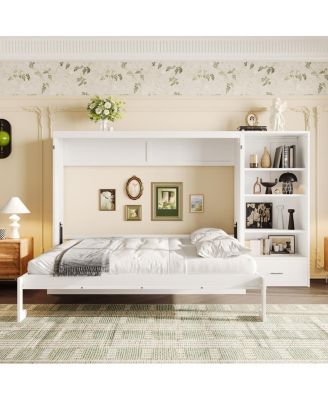  Murphy Bed With Storage, Shelf, Drawer, Foldable Platform Bed