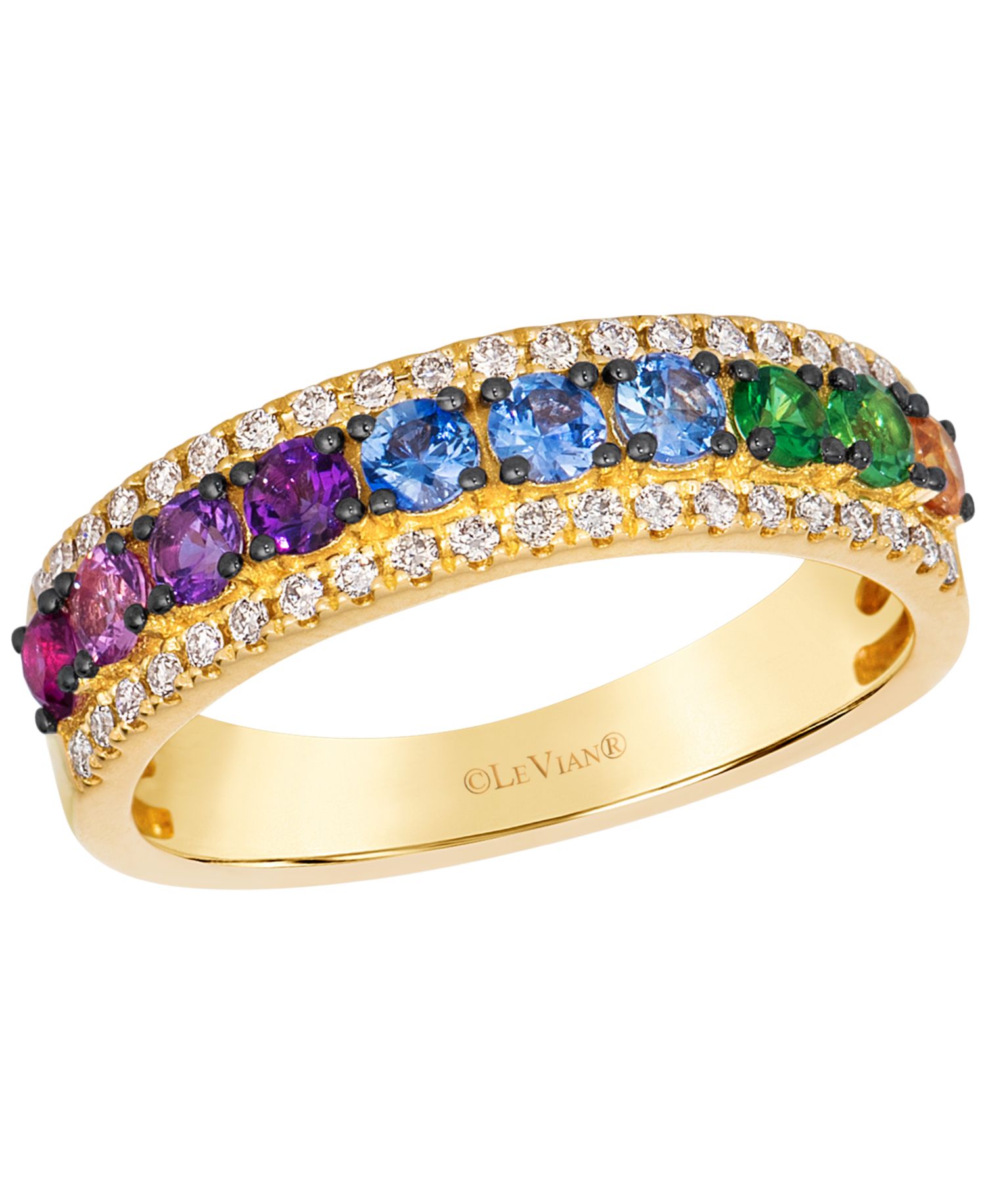 Multi-Gemstone & Diamond (1/5 ct. t.w.) Ring in 14k Honey Gold