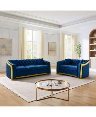  Mid-Century Velvet Couch Set:  3-Seater and Loveseat