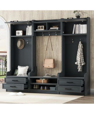 4-in-1 Hall Tree with Storage and 7 Hooks