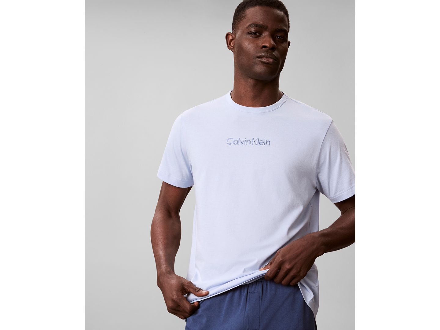 Мужская пижамная свитшоты Calvin Klein с круглым вырезом, цвет: Белый синий — фото 3