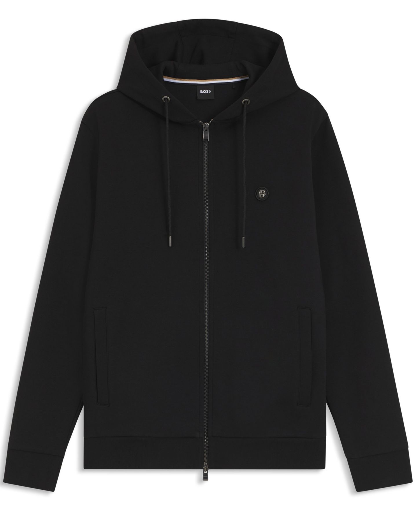 Мужское худи Hugo Boss Cotton-Blend Zip-Up Regular-Fit, цвет: Чёрный — фото 2