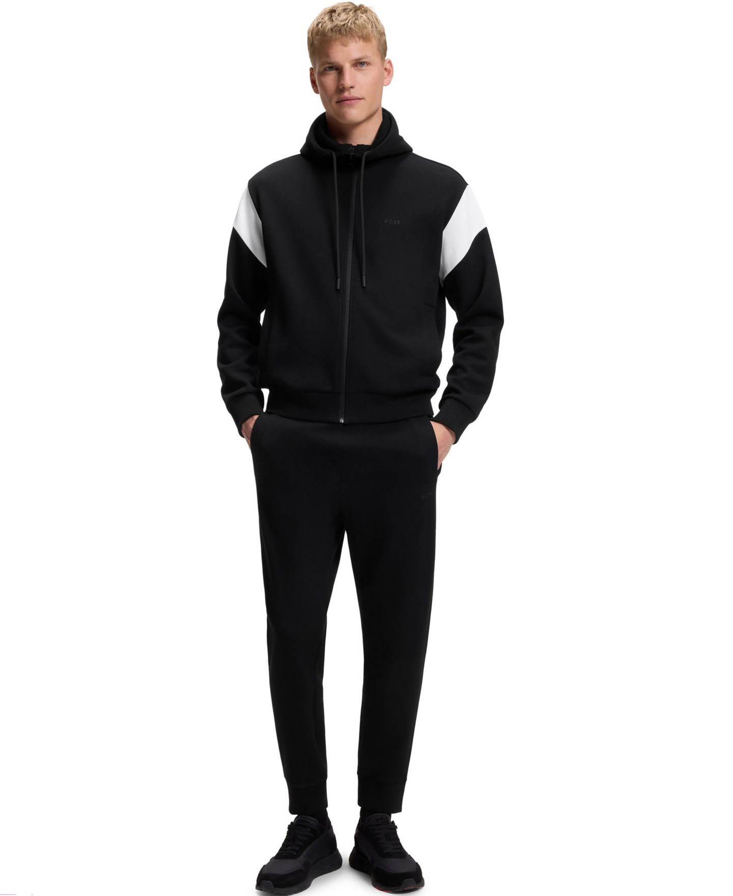 Мужской свитшот Hugo Boss Spacer Piqué Regular-Fit Zip-Up, цвет: Чёрный — фото 4