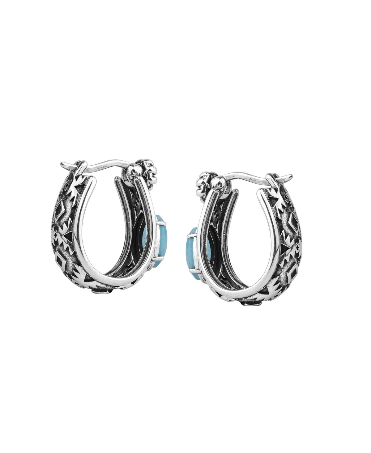 American West Jewelry Sterling Silver Kingman Turquoise Marquise Cut Huggie Hoop Earrings
