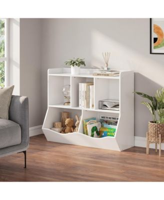 Kids' Toy Storage Organzr with Open Compartments and Tilt-Front Bins - Safe and Durable Children's Bookshelf for Playroom, Nursery and Bedroom