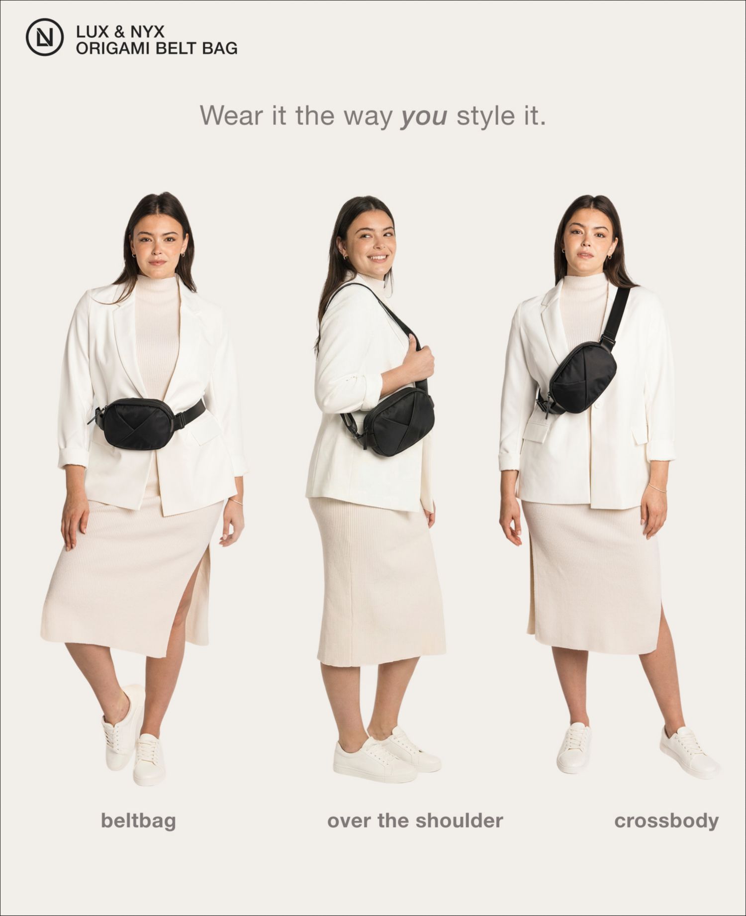 Lux and Nyx Origami Belt Bag and Sling Bag - Ultra Matte Nylon - Convertible Belt, Sling, and Crossbody Bag