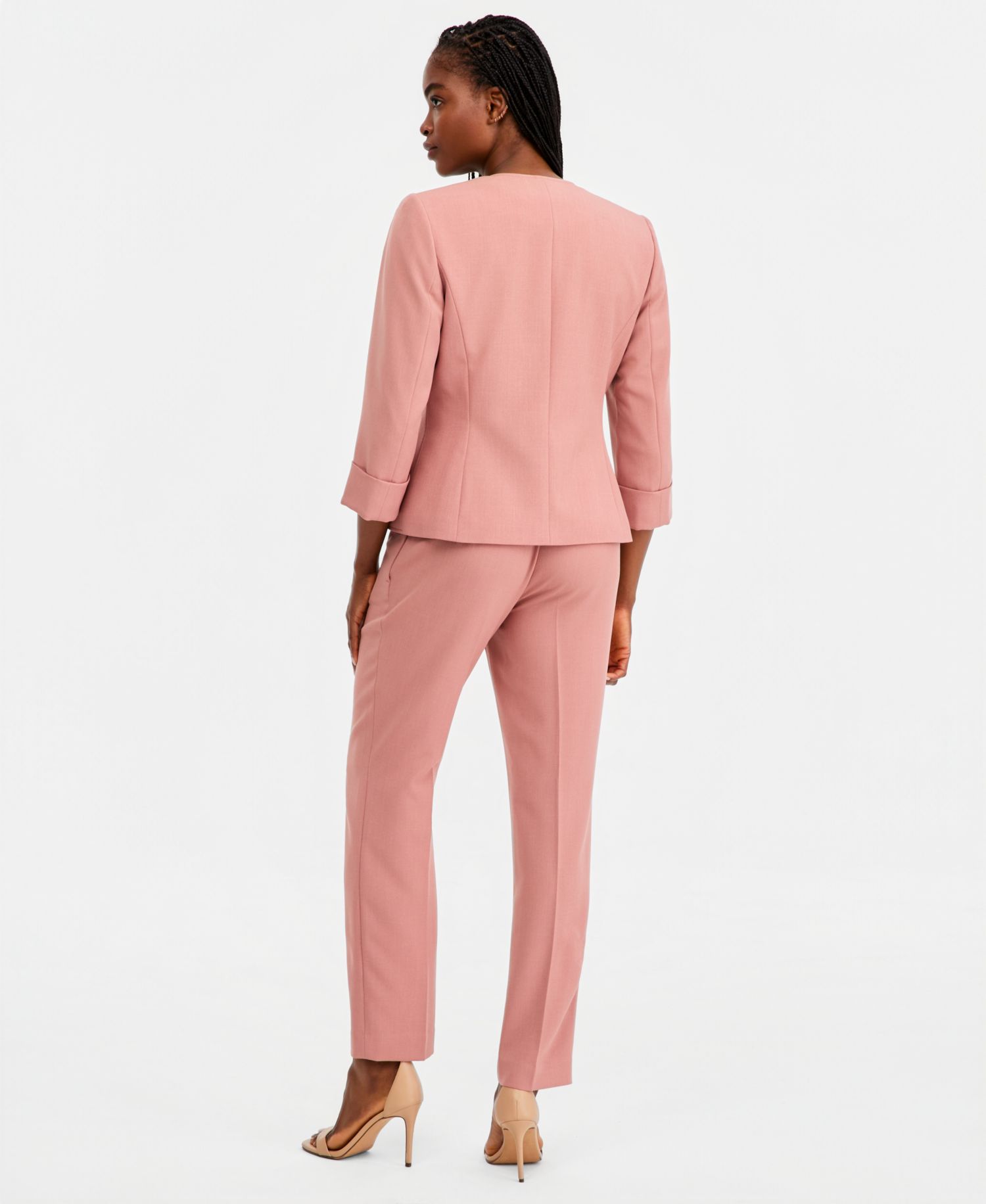 Women's Cuffed 3/4-Sleeve Collarless Blazer