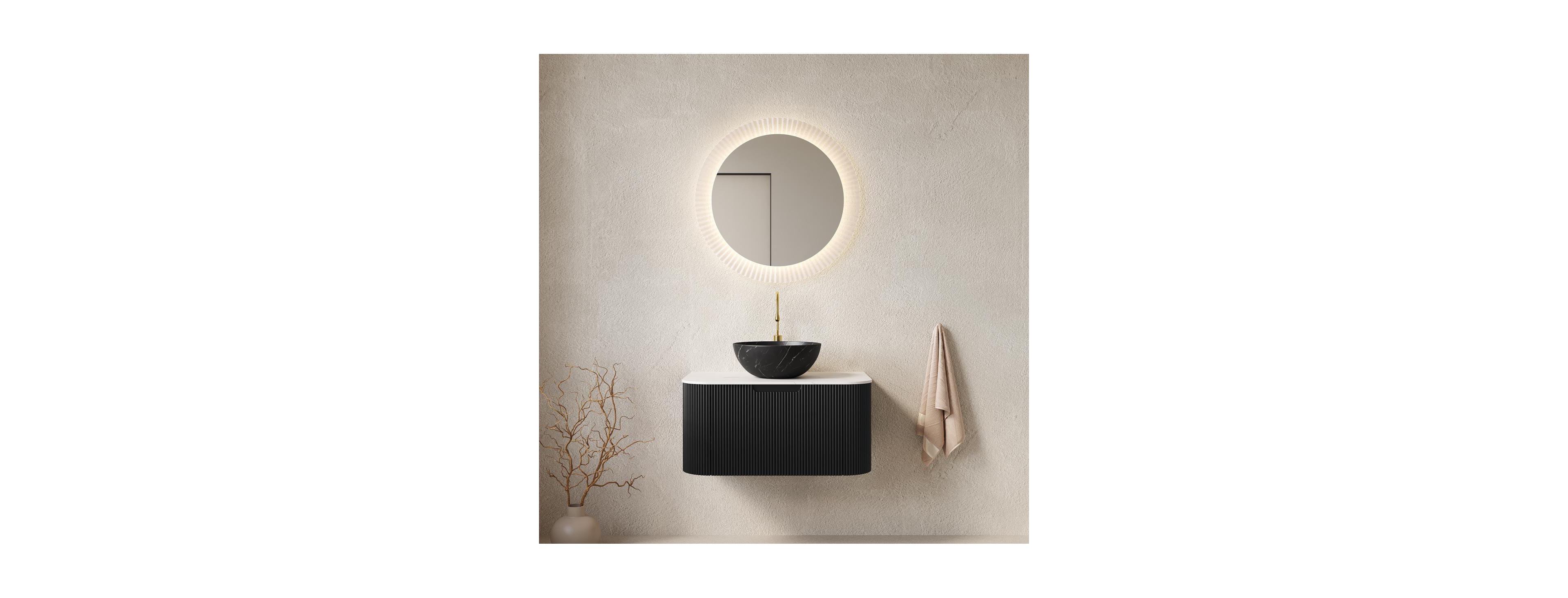 Sillysis Wall Mounted Bathroom Vanity, Carrara Sintered Stone Top , Striped Plywood Cabinet