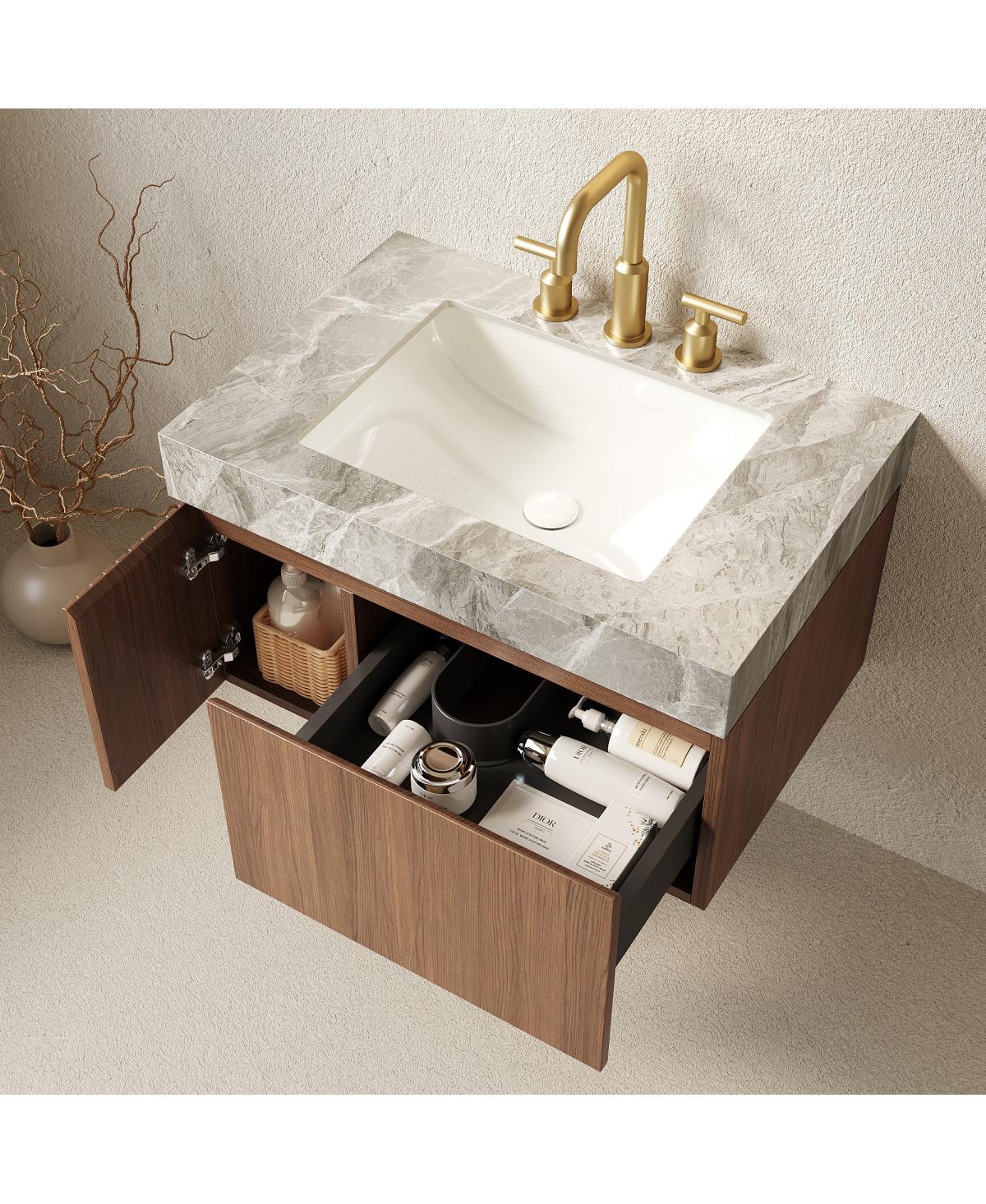 Sillysis Wall Mounted Bathroom Vanity, Sintered Stone Countertop, Undermount Ceramic Sink, Soft Close Cabinet