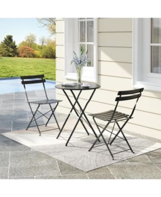 3-Piece Outdoor Folding Bistro Set with 2 Chairs and Table, Weather-Resistant Steel Patio Furniture for Balcony or Porch