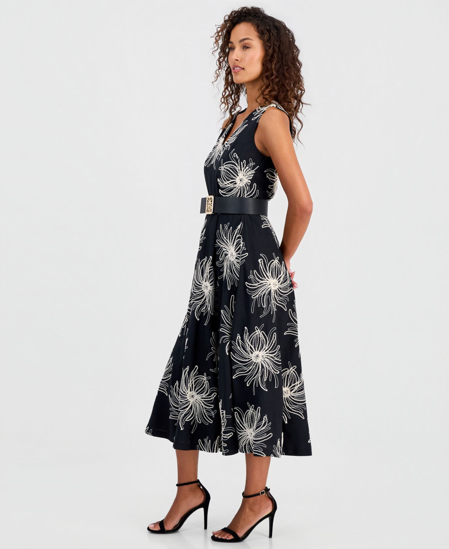 Women's Belted Embroidered Dress