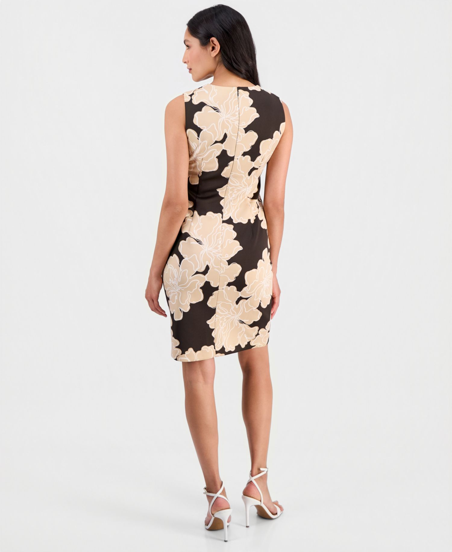 Women's Printed Sleeveless Scuba Sheath Dress