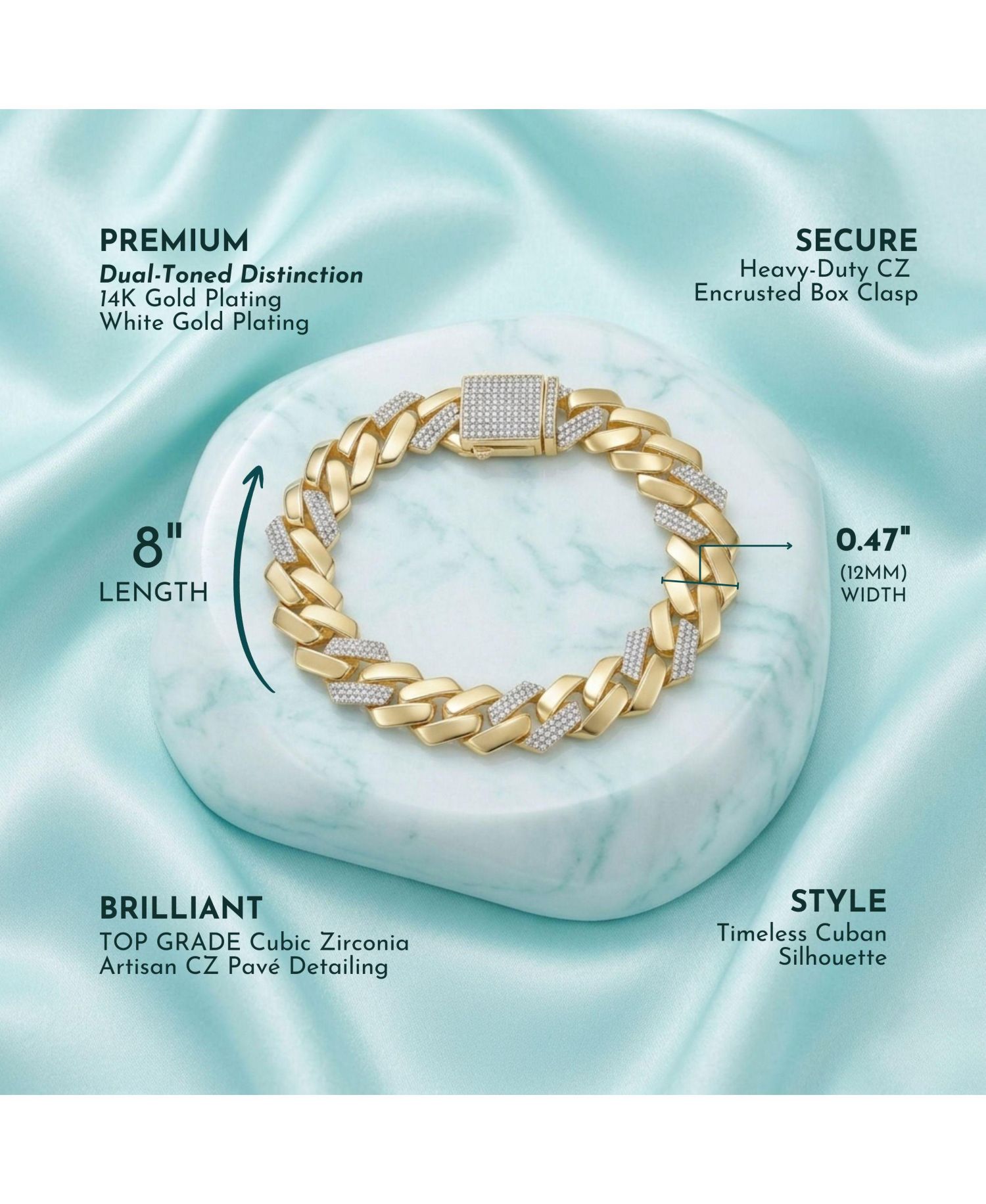 Radiant 14K Gold Plated CZ Pave Cuban Curb Link Bracelet