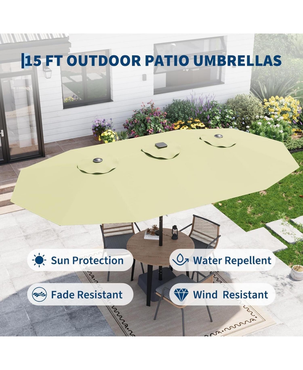 gaomon Patio Umbrella with Solar lights and Base Included for Garden, Pool, Deck