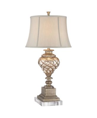 Luke Traditional Table Lamp with Square Riser 35 1/4" Tall Mercury Glass Silver LED Nightlight Off White Shade for Bedroom Living Room