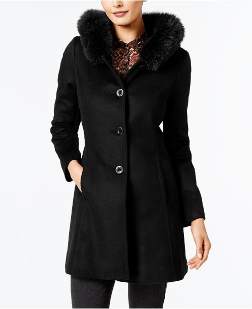 Forecaster Fox Fur Trim A Line Walker Coat Created For Macy S
