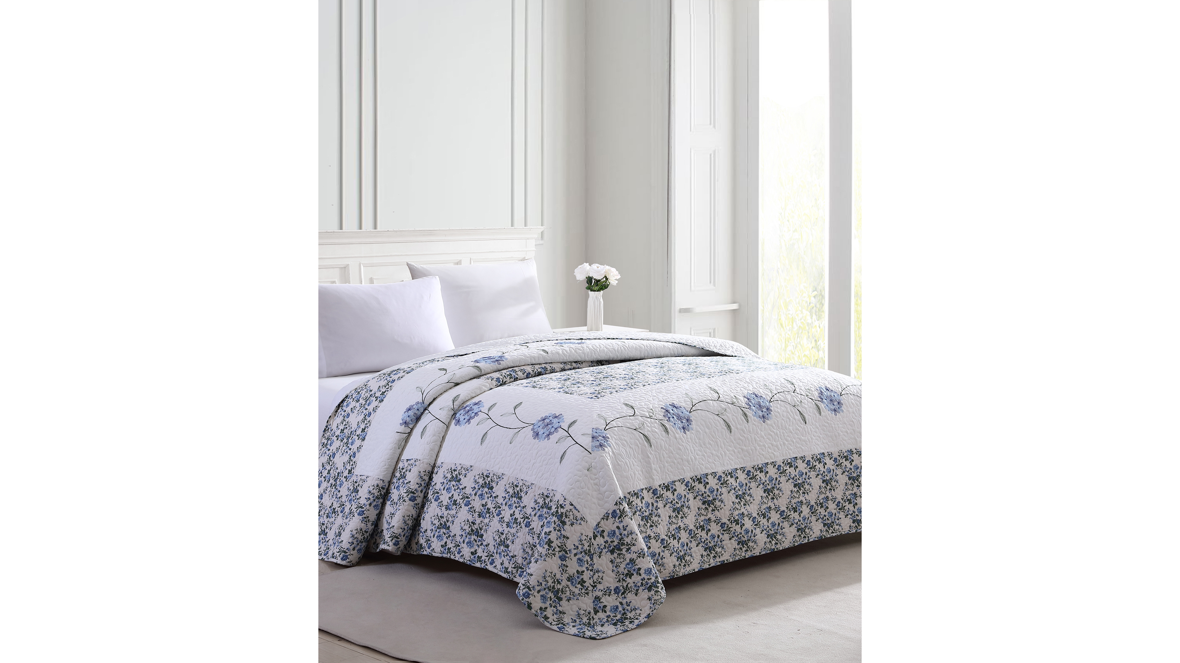 Beatrice Home Fashions Carnation Embroidered Bedspread, Queen