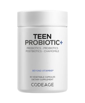 Teen Probiotic Plus 25B CFU, Prebiotics, Postbiotics, Chamomile, Gut and Digestion Support, 30 Capsules