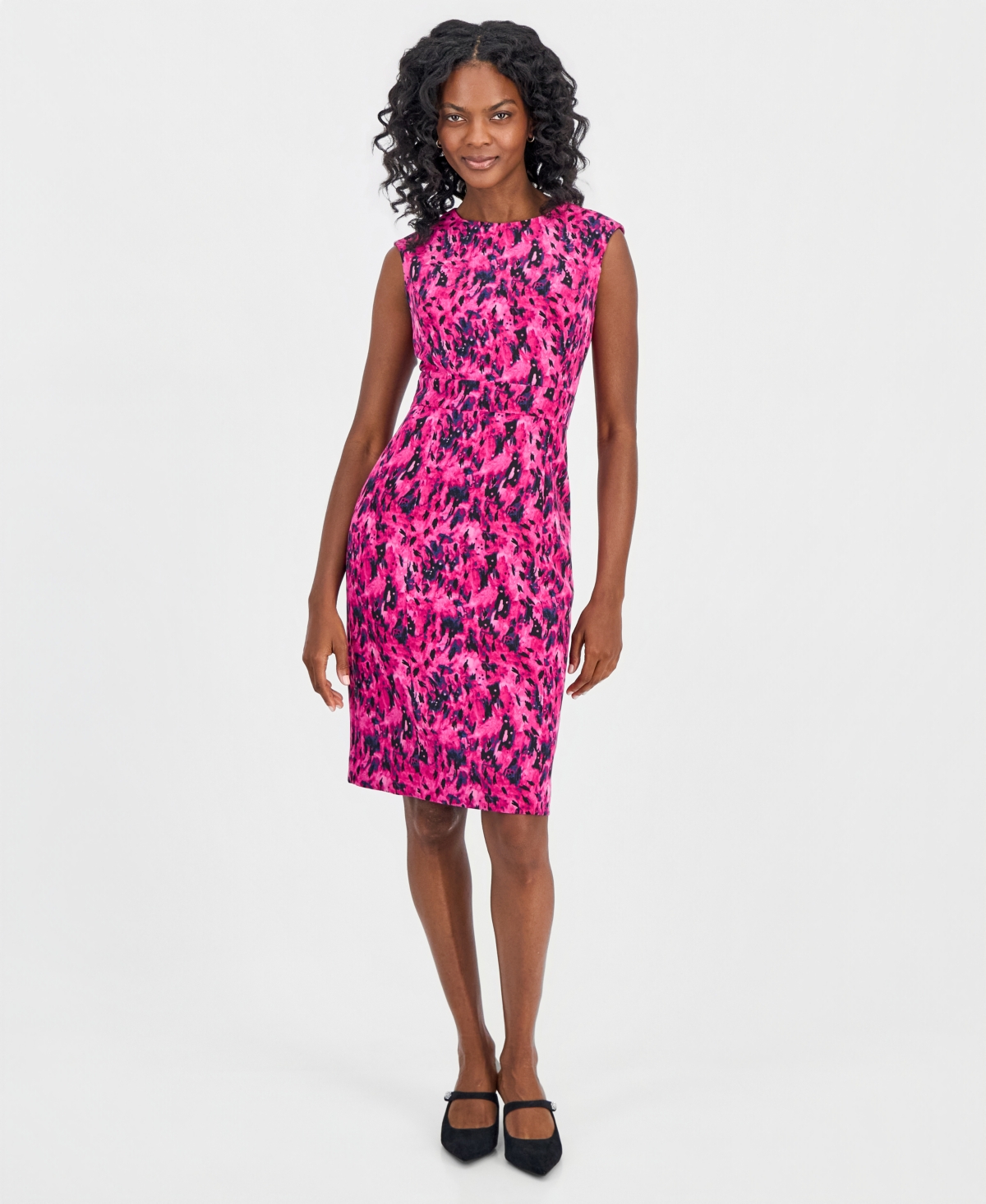 Kasper Women's Printed Round-Neck Scuba Sheath Dress