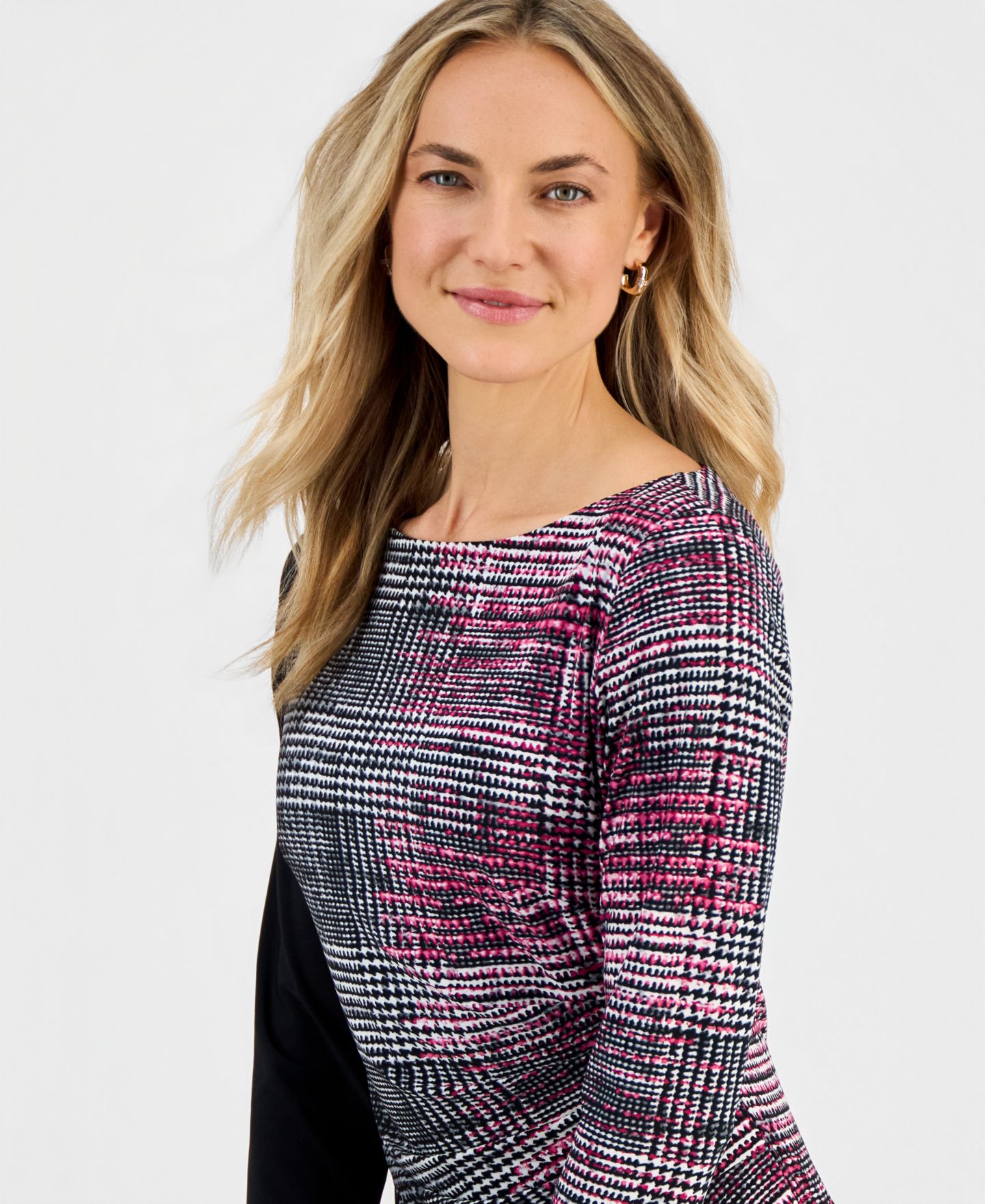 Женское платье Kasper Petite Boat-Neck Side-Pleat 3/4-Sleeve, цвет: Разноцветный — фото 4